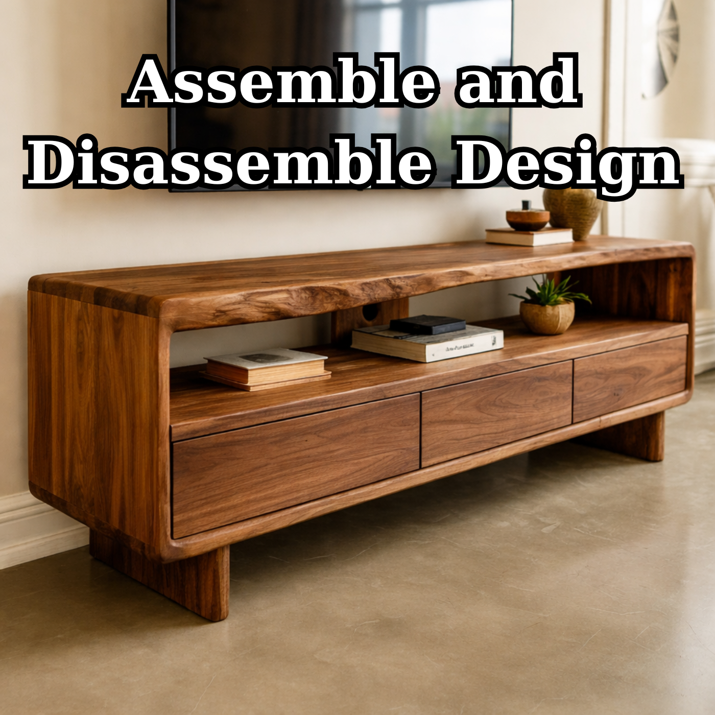 Mid Century Modern Solid Wood TV Stand – Walnut Media Console with Storage Drawers Kitchnce