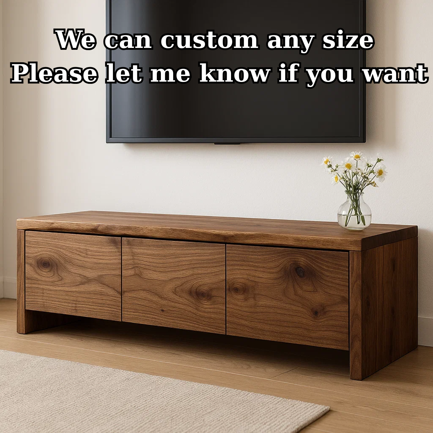 Handcrafted Solid Wood TV Stand - Live Edge Walnut with 3 Seamless Drawers Kitchnce