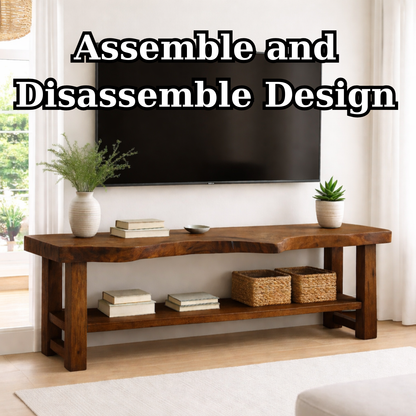 Live Edge Solid Wood TV Stand with Shelf – Rustic Walnut Media Console Table Kitchnce
