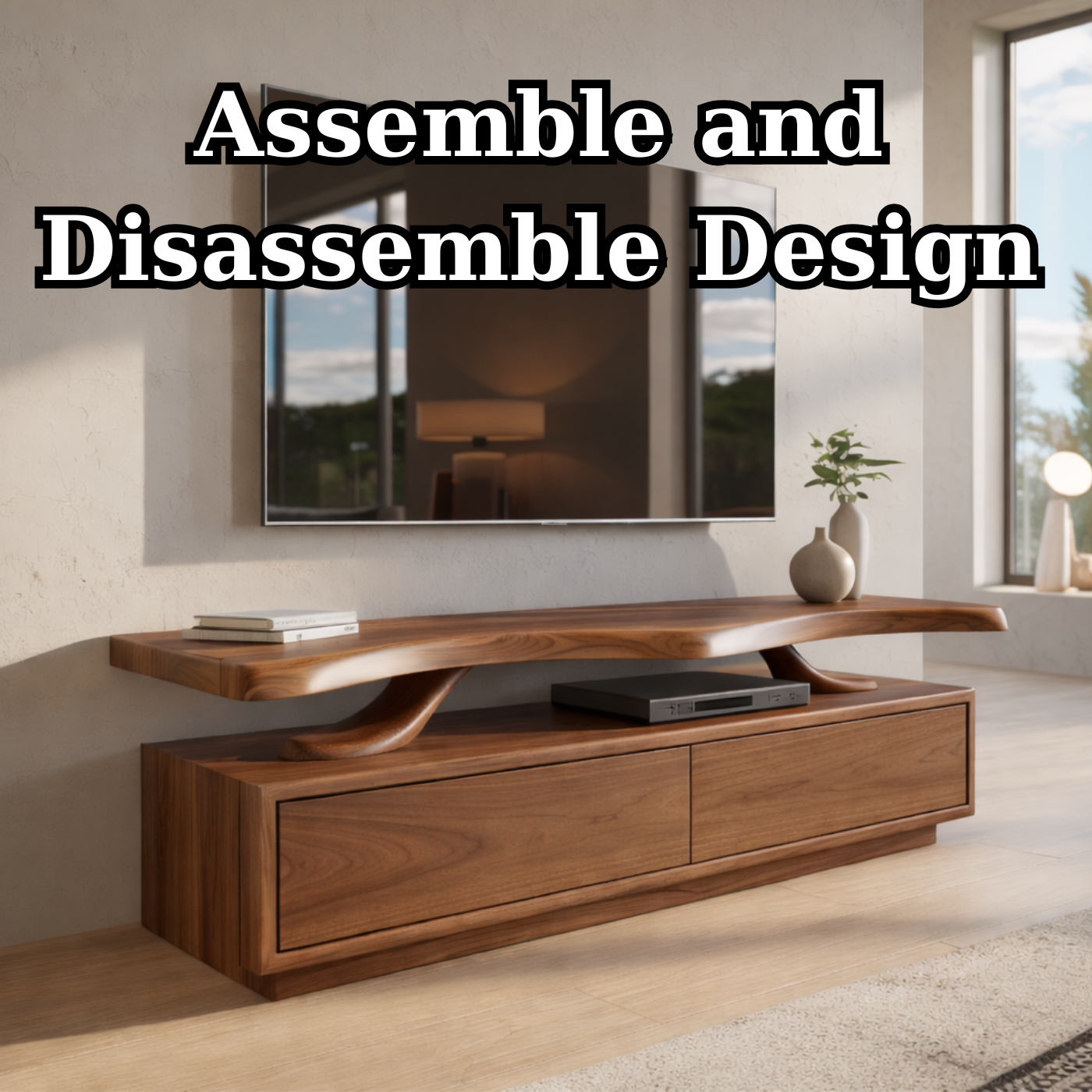 Live Edge Walnut Wood TV Stand with Drawers – Rustic Style Media Console