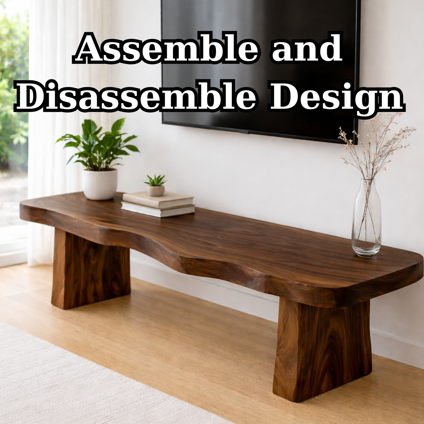 Live Edge Solid Wood TV Stand – Rustic Walnut Media Console Table for Living Room Kitchnce