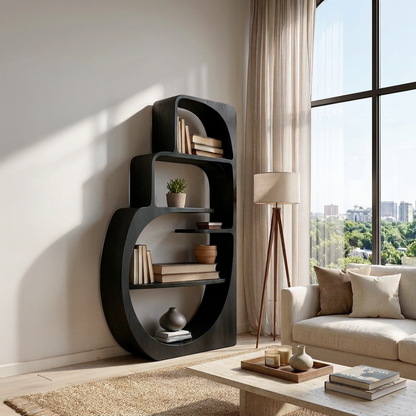 Organic Wood Bookshelf With Multiple Storage Levels For Living Room Kitchnce