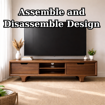 Mid Century Walnut Wood TV Stand with Drawers – Solid Wood Media Console Cabinet Kitchnce