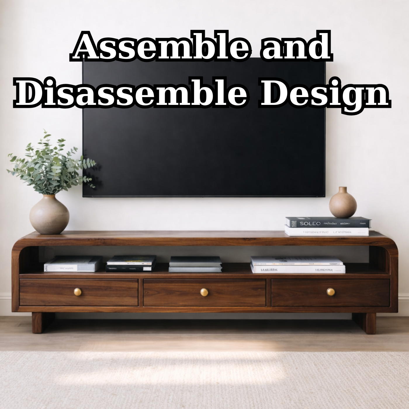 Mid Century Walnut TV Stand with Drawers – Solid Wood Media Console Cabinet