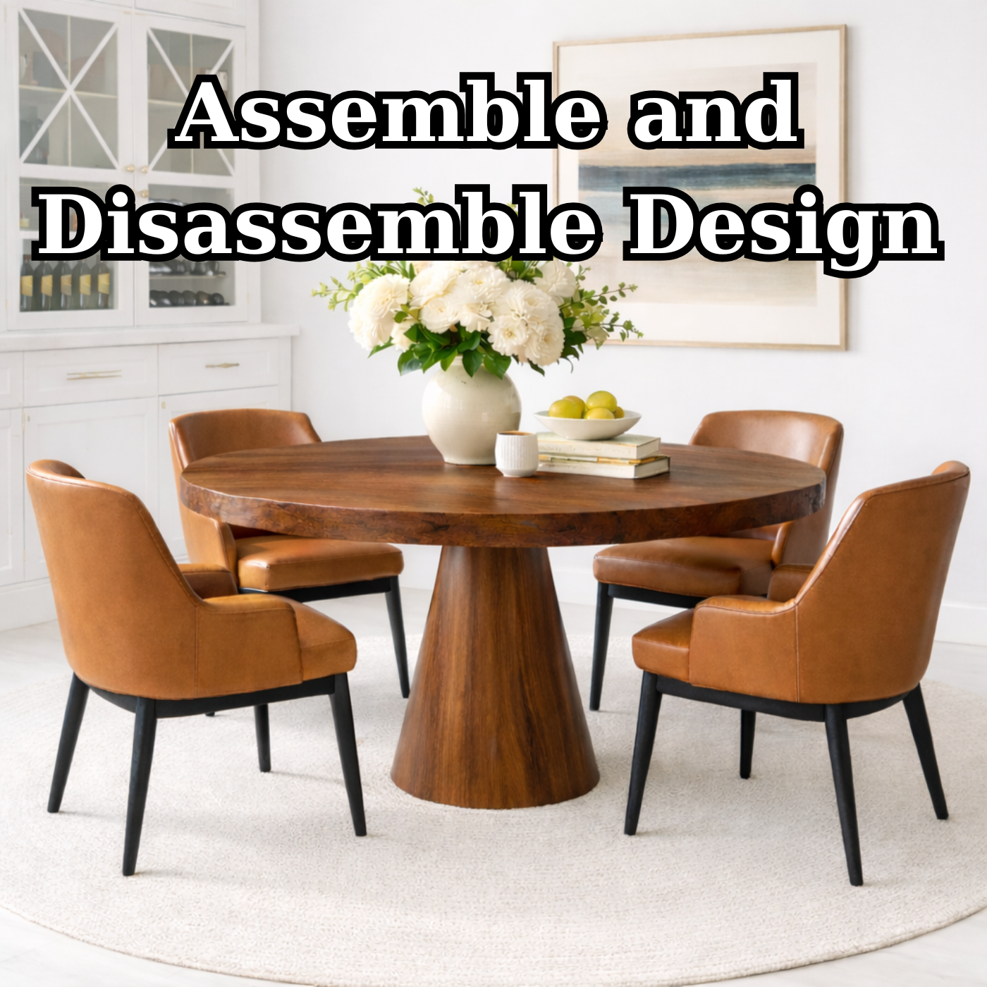 Round Solid Wood Pedestal Dining Table for Morden Home