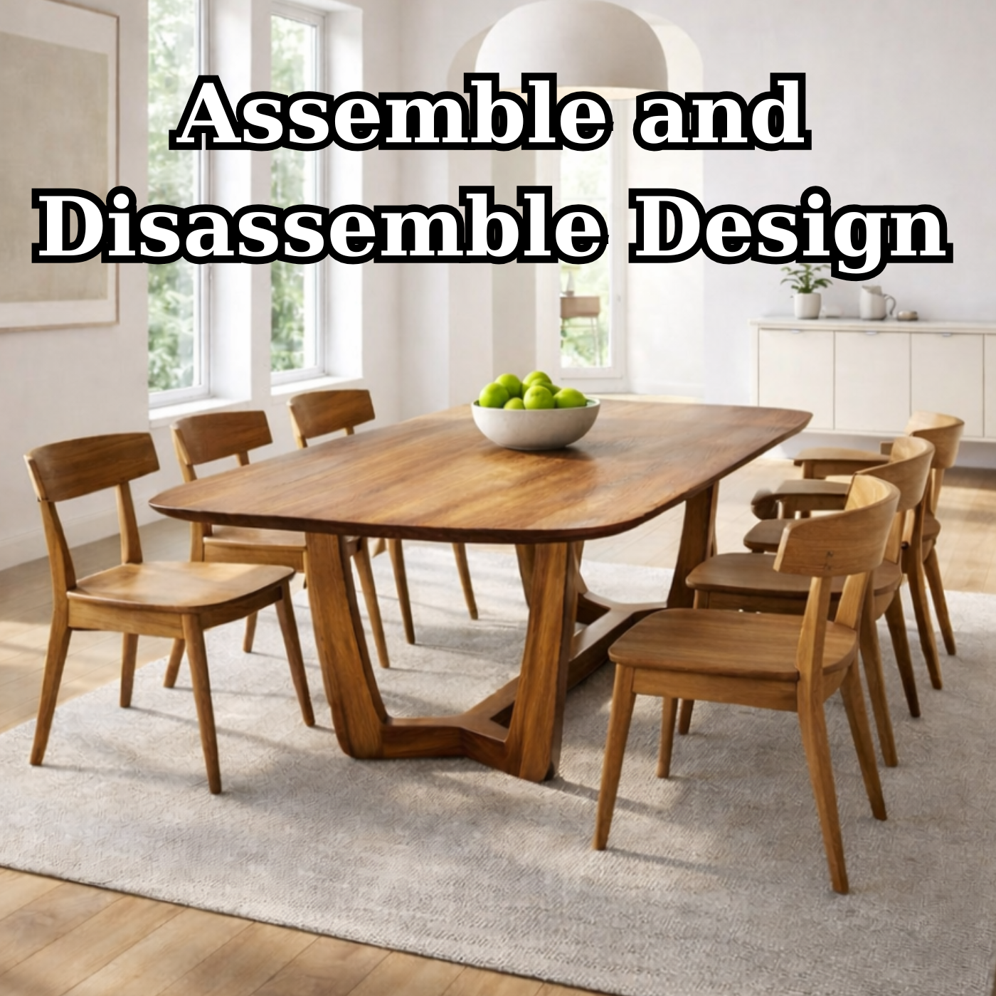 Solid Wood Rectangular Dining Table with Sculptural Base – Modern Rustic Wooden Dining Table