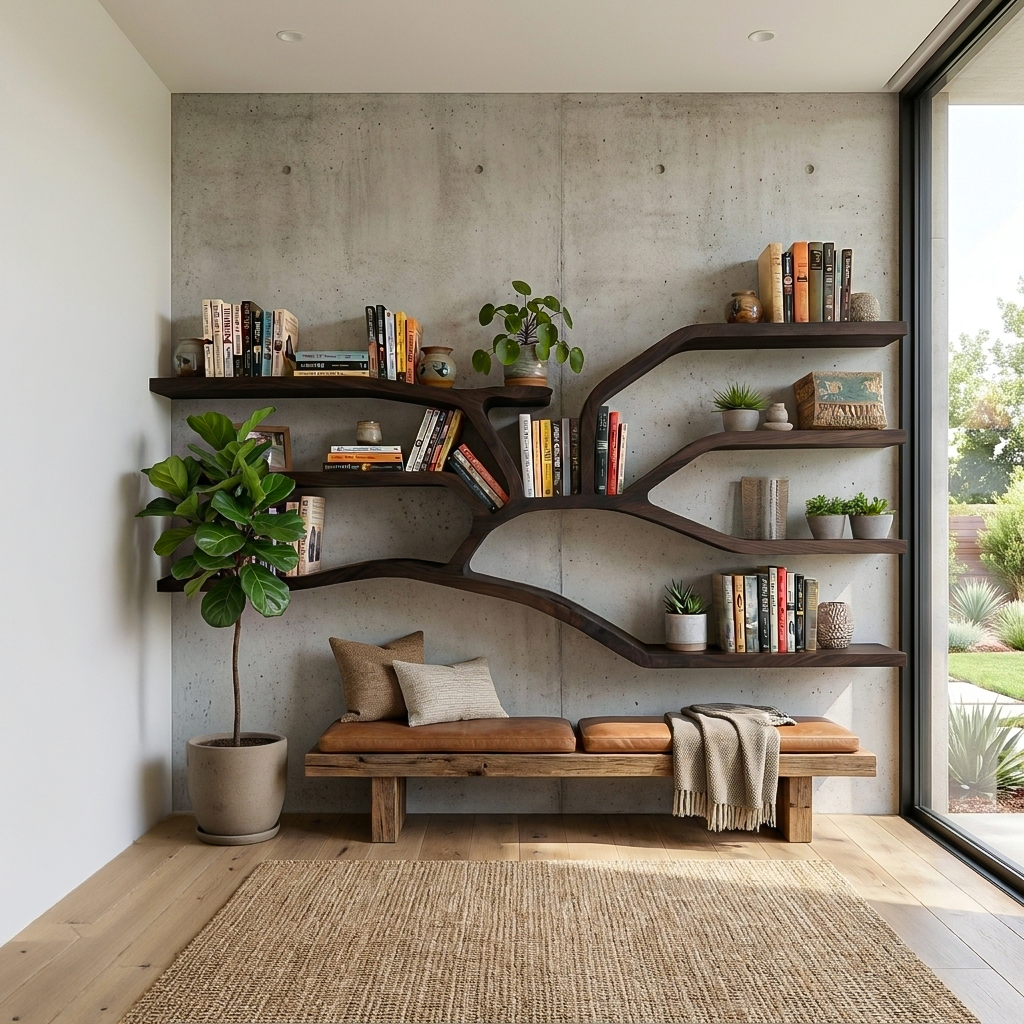 Handcrafted Sculptural Wooden Bookshelf For Living Room Decor Kitchnce