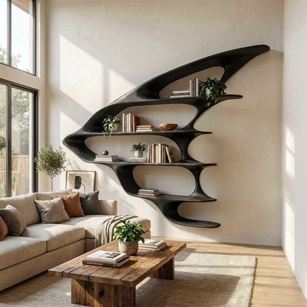 Wooden Floating Bookshelf Unique Design For Living Room Wall Kitchnce