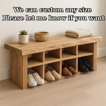 Handcrafted Solid Wood Bench with Shoe Compartments – Modern Rustic Hallway Storage Kitchnce
