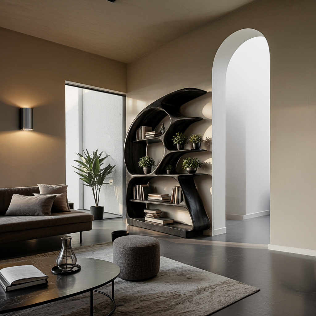 Contemporary Sculptural Wood Bookshelf For Living Room Decor Kitchnce