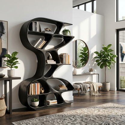 Wooden Bookshelf Unique Sculptural Design For Modern Living Room Kitchnce