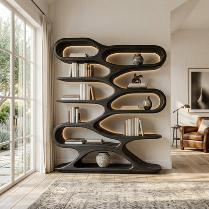 Organic Sculptural Wood Bookcase For Living Room Decor Kitchnce