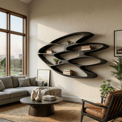 Wooden Wall Bookshelf With Unique Shape For Living Room Wall Kitchnce