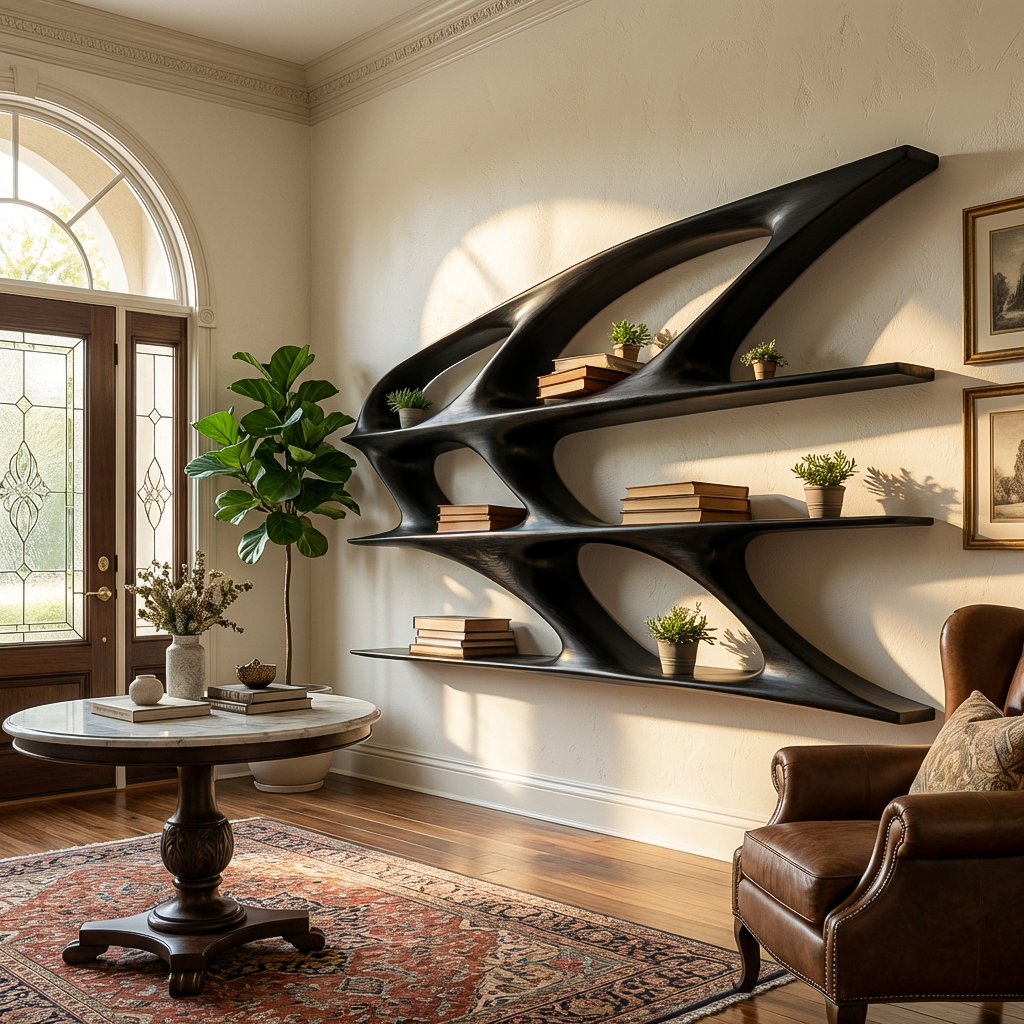 Organic Sculptural Wooden Bookshelf For Living Room Statement Kitchnce