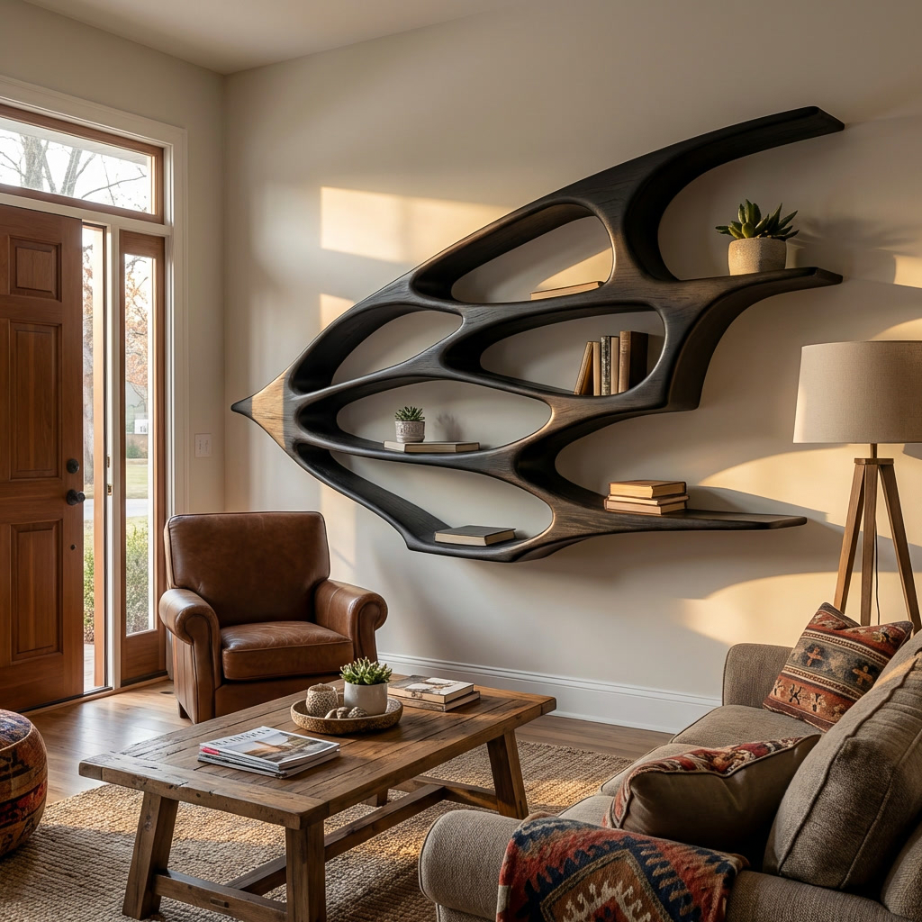 Organic Wooden Floating Bookshelf For Minimalist Home Decor Kitchnce