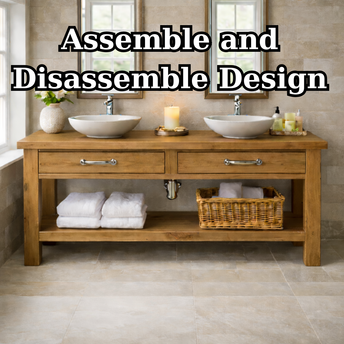 Solid Wood Double Bathroom Vanity with Drawers and Open Shelf Storage Kitchnce