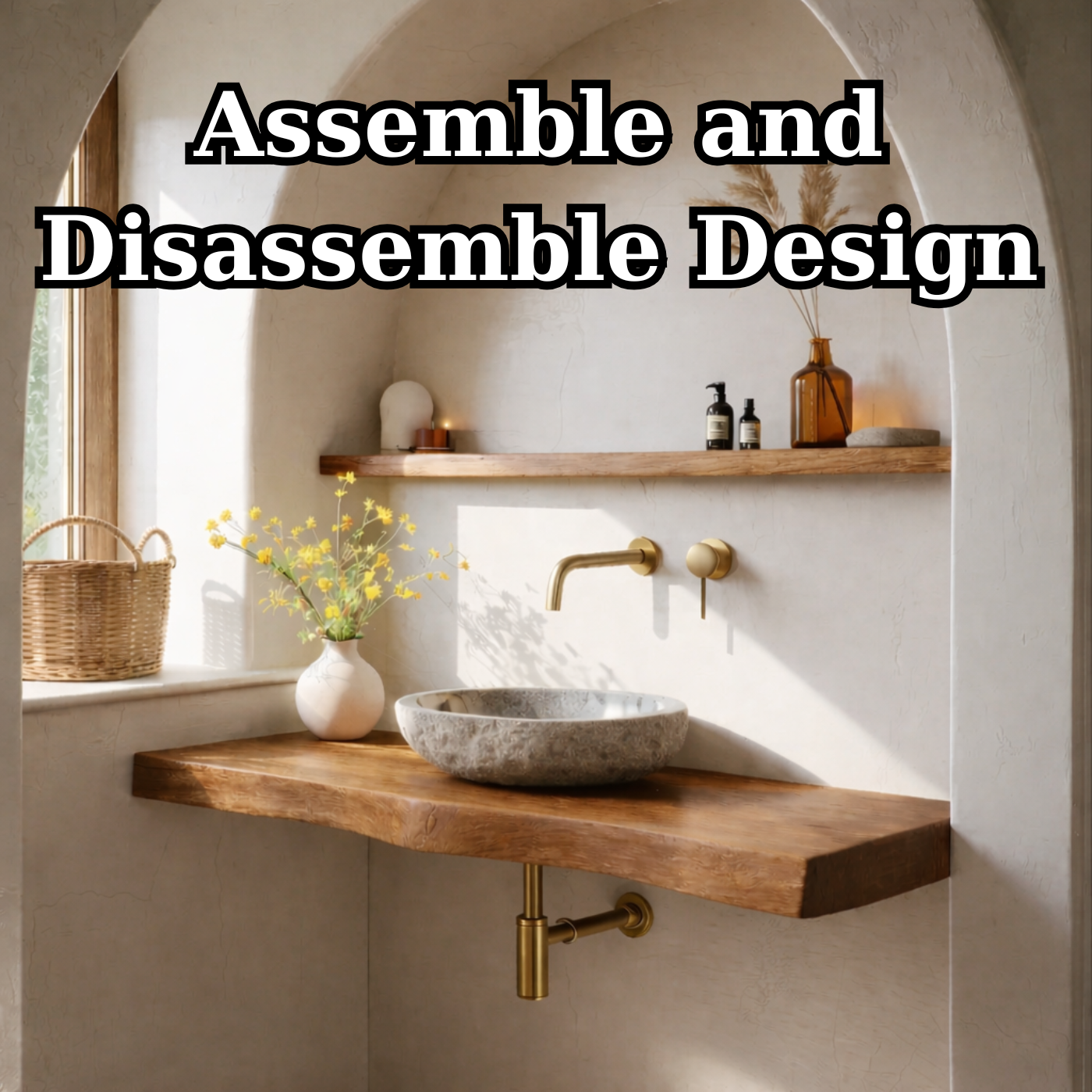 Solid Wood Floating Bathroom Vanity Shelf with Rustic Natural Finish Kitchnce