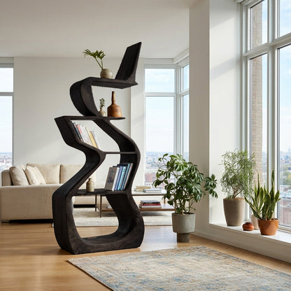 Sculptural Wooden Bookshelf For Living Room Corner Kitchnce