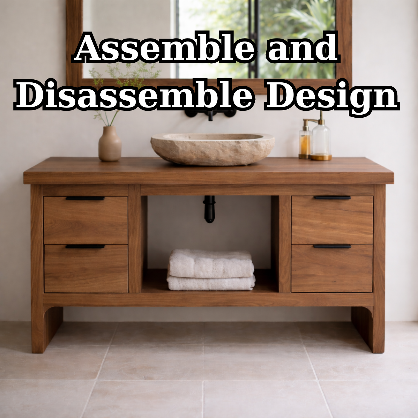 Rustic Soild Wood Bathroom Vanity with Drawers and Open Shelf for Contemporary Kitchnce