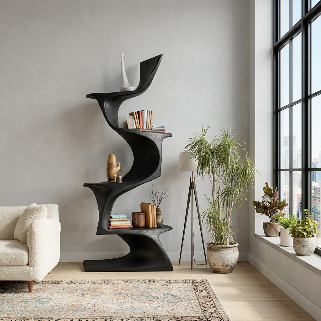 Organic Modern Natural Wood Bookshelf For Home Decor Corner Kitchnce
