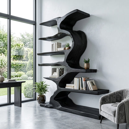 Organic Sculptural Wooden Bookshelf With Tiers For Living Room Kitchnce