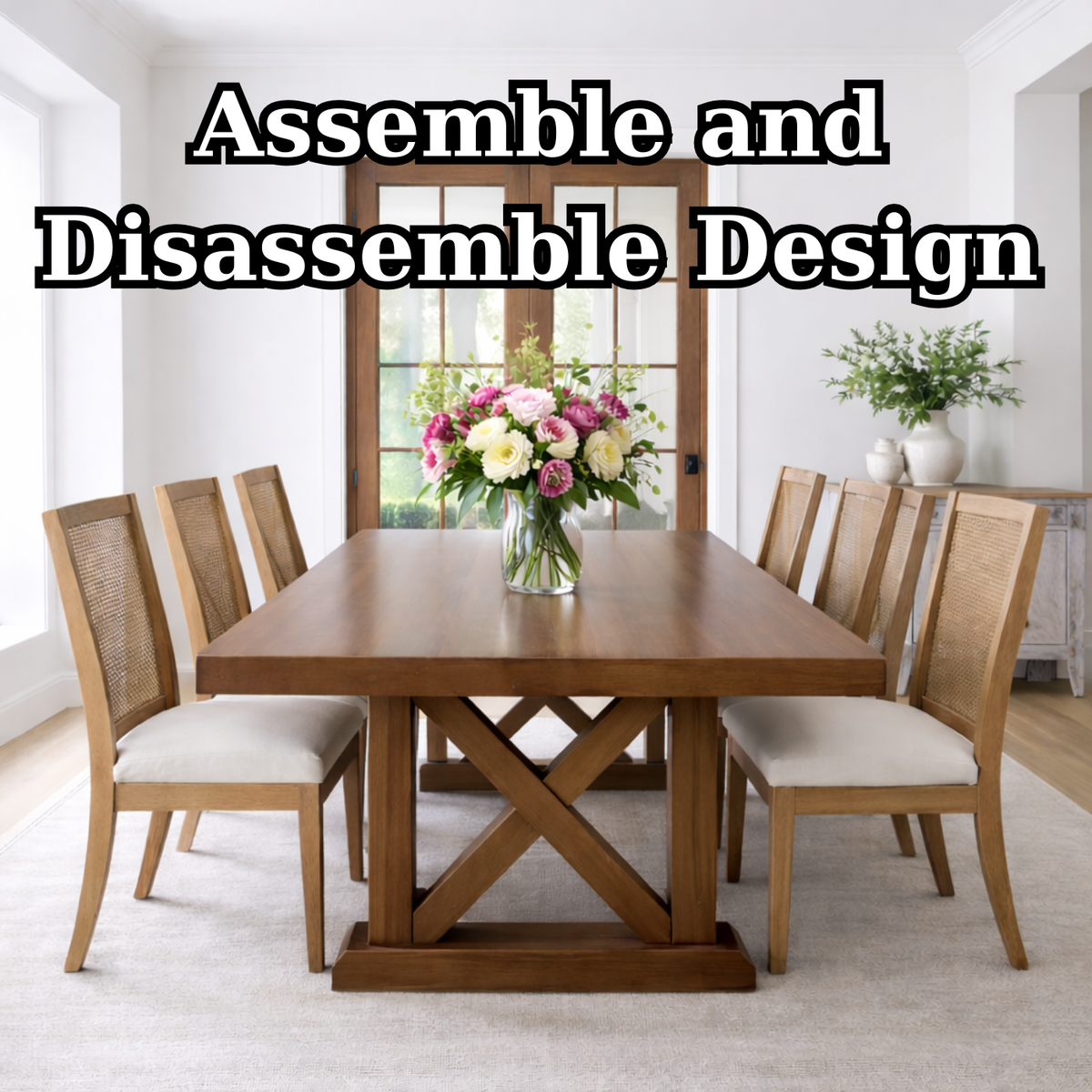 Solid Wood Dining Table with X-Base Farmhouse Style Kitchnce