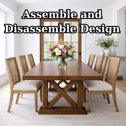 Solid Wood Dining Table with X-Base Farmhouse Style Kitchnce