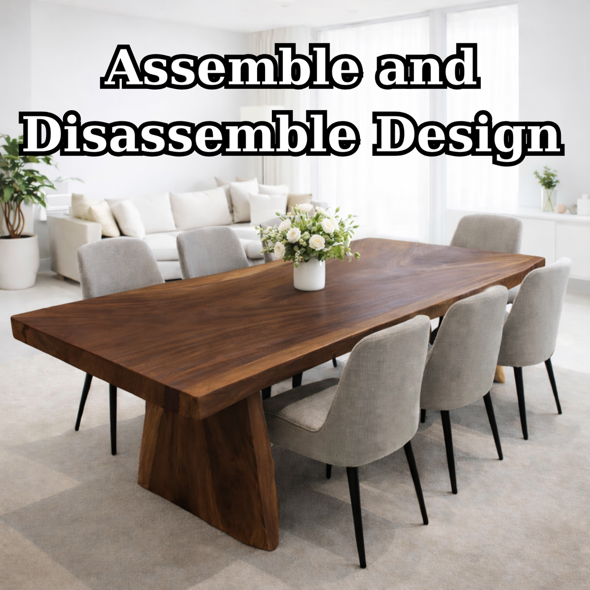 Solid Walnut Dining Table with Sculptural Wood Base Kitchnce
