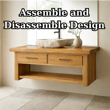 Floating Solid Wood Bathroom Vanity with Storage Shelf Kitchnce