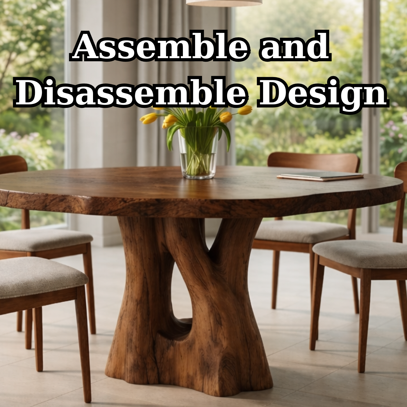 Solid Wood Modern Live Edge Dining Table with Artistic Base