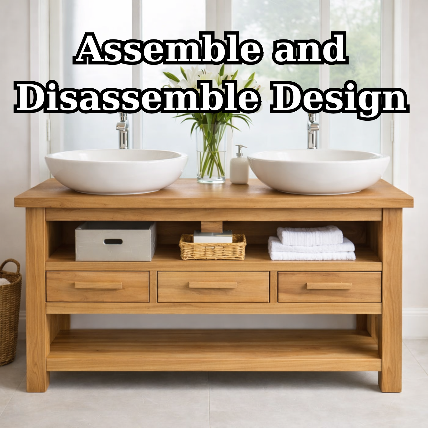 Solid Oak Double Bathroom Vanity with Storage for Spacious Bathrooms Kitchnce