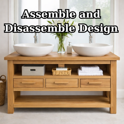 Solid Oak Double Bathroom Vanity with Storage for Spacious Bathrooms Kitchnce
