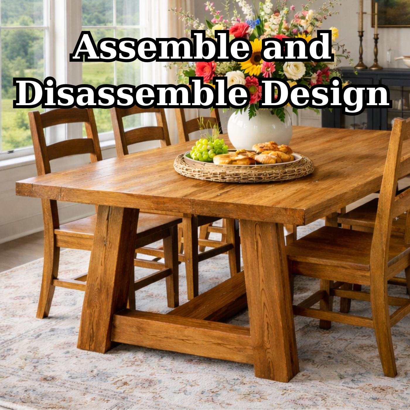 Solid Wood Farmhouse Dining Table with A-Frame Trestle Base
