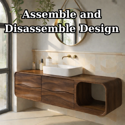 Floating Solid Wood Bathroom Vanity with Drawers and Open Shelf Kitchnce