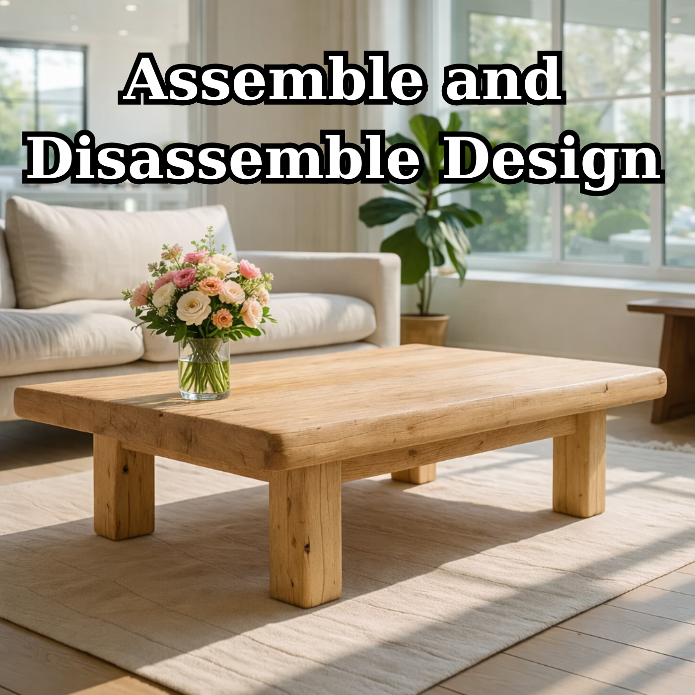 Rustic Solid Wood Coffee Table with Chunky Legs