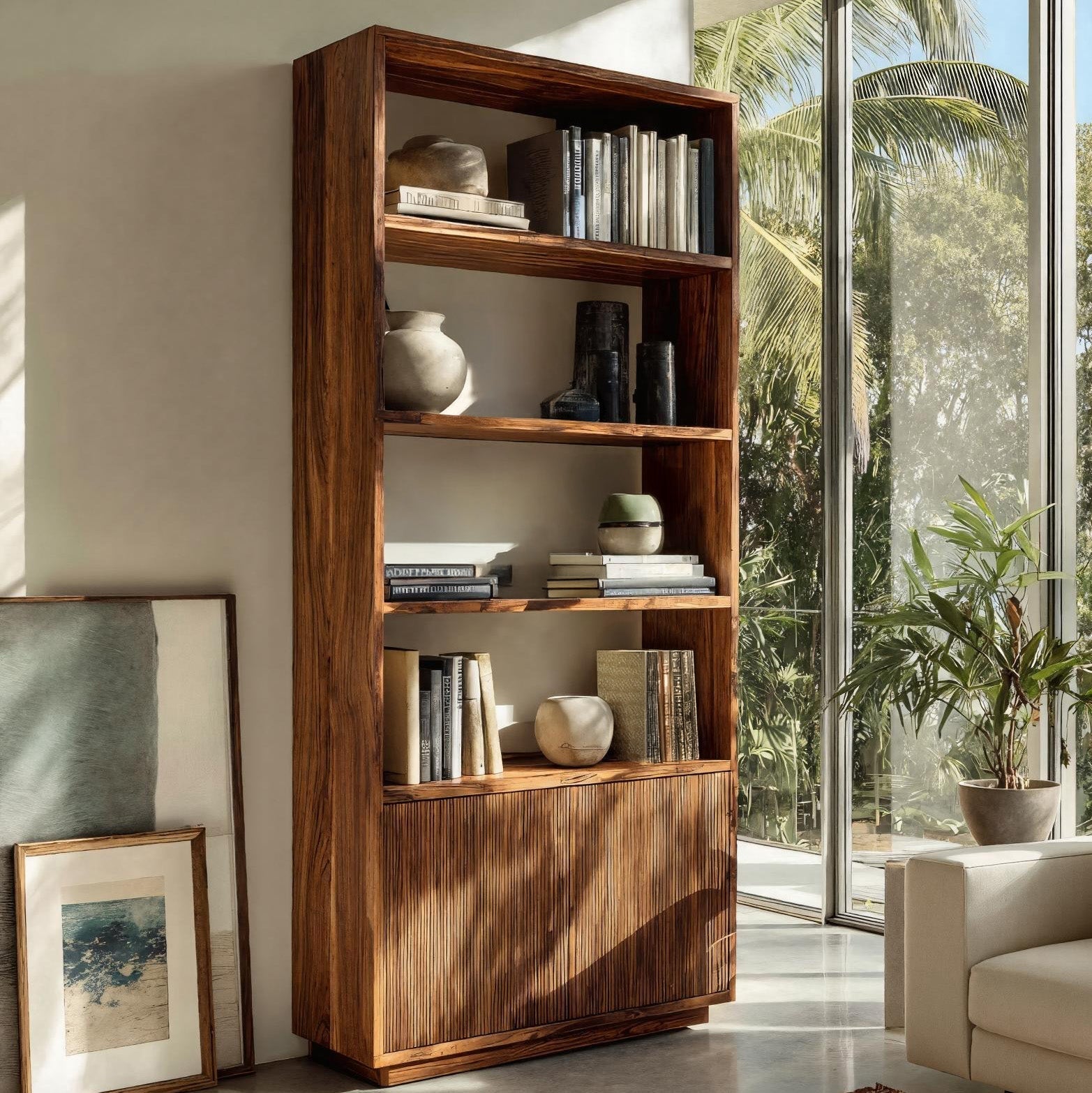 Minimal Wooden Bookcase For Coastal Living Room Kitchnce