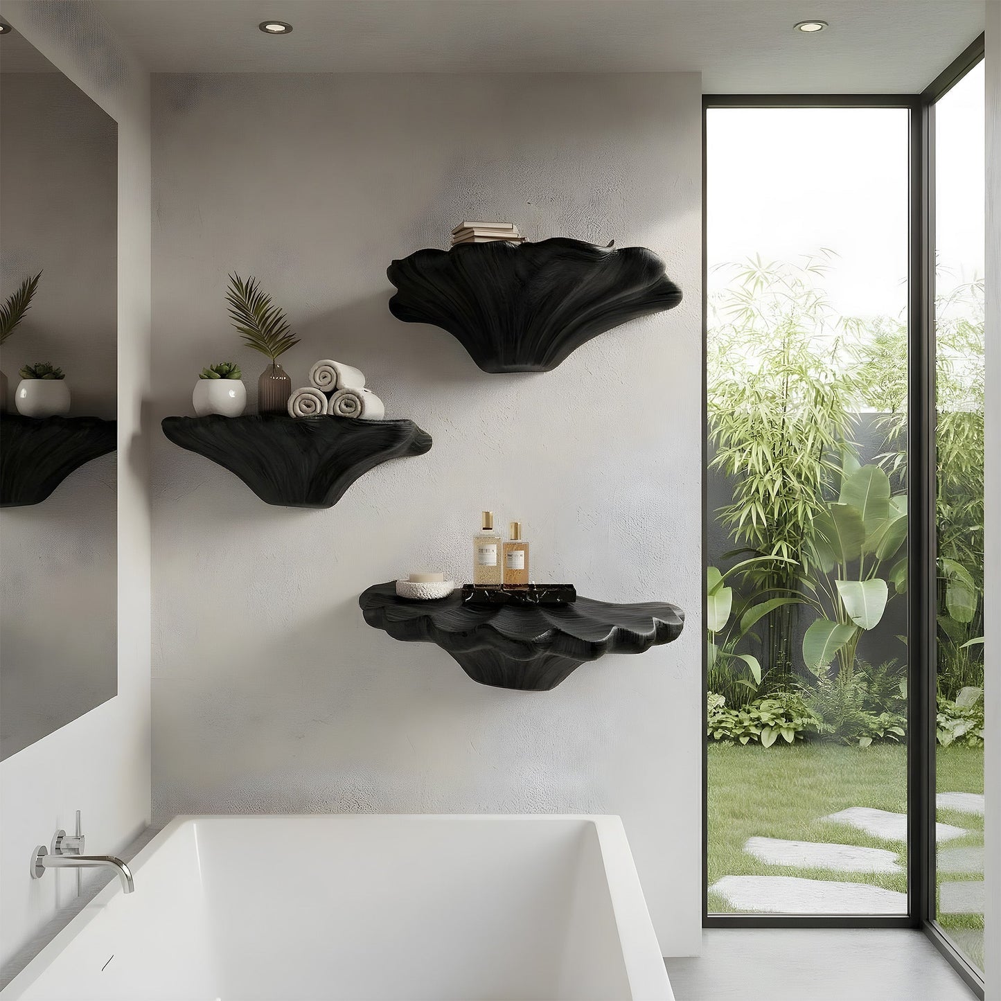 Sculptural Floating Wall Shelf Organic Form Minimalist Decor