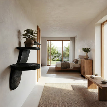 Multi-Level Sculptural Floating Wall Shelf in Natural Wood