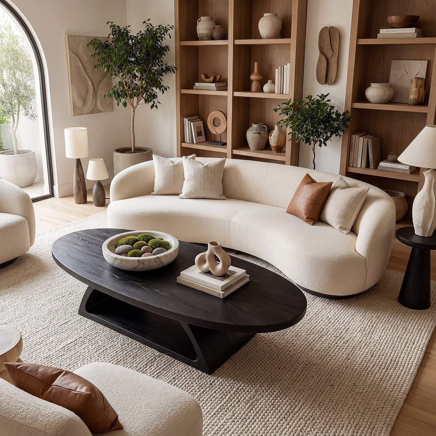 Organic Oval Coffee Table With Architectural Open Base