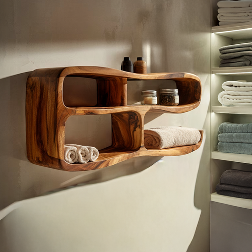 Curved Wall Mounted Shelf with Integrated Storage Compartments