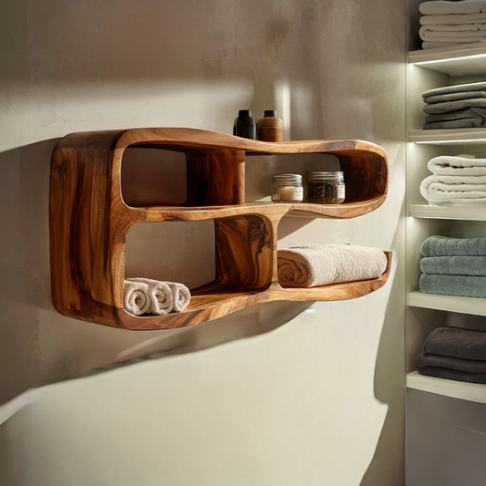 Curved Wall Mounted Shelf with Integrated Storage Compartments