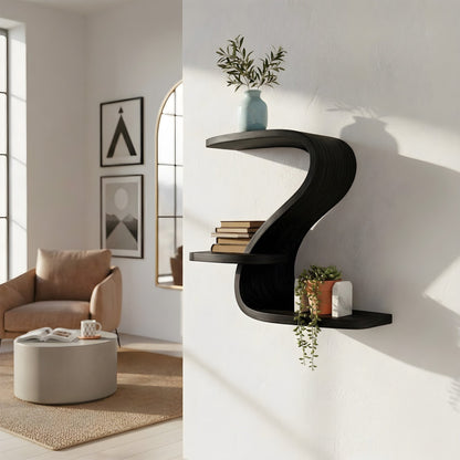 Curved S-Shaped Floating Wall Shelf with Tiered Display