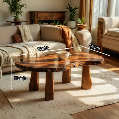 Live Edge Natural Wood Coffee Table with Solid Block Leg Base