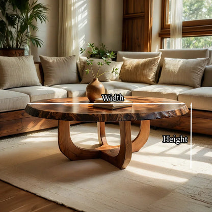 Round Natural Wood Coffee Table with Curved Open Sculptural Base