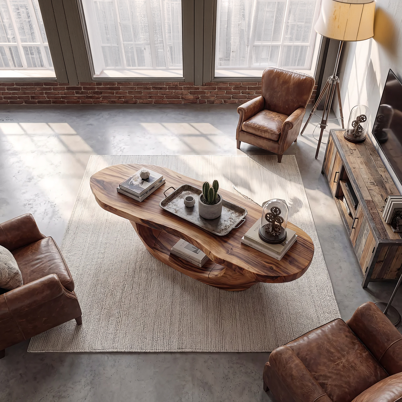 Sculptural Oval Coffee Table with Open Curve Base