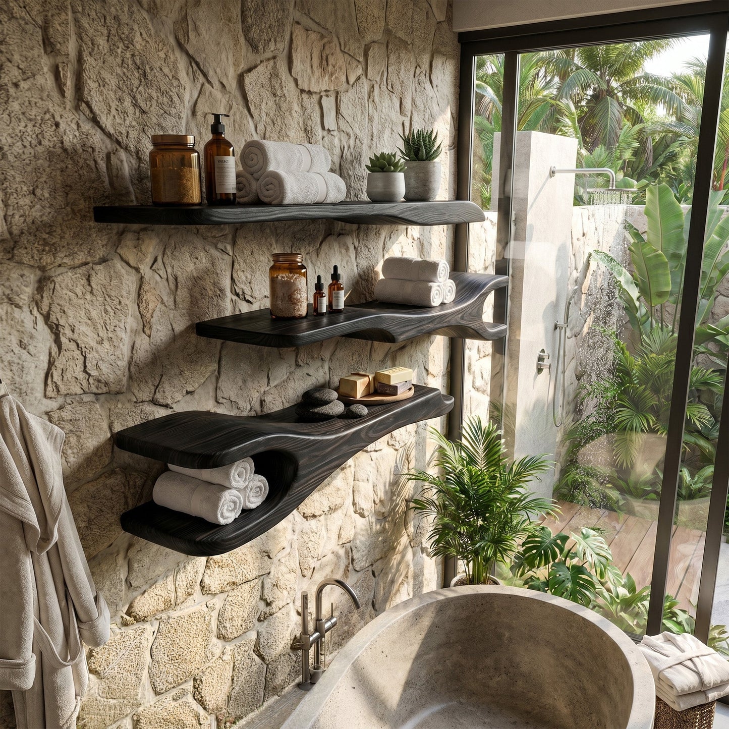 Light Wood Kitchen Wall Shelf With Open Display
