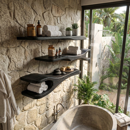 Light Wood Kitchen Wall Shelf With Open Display