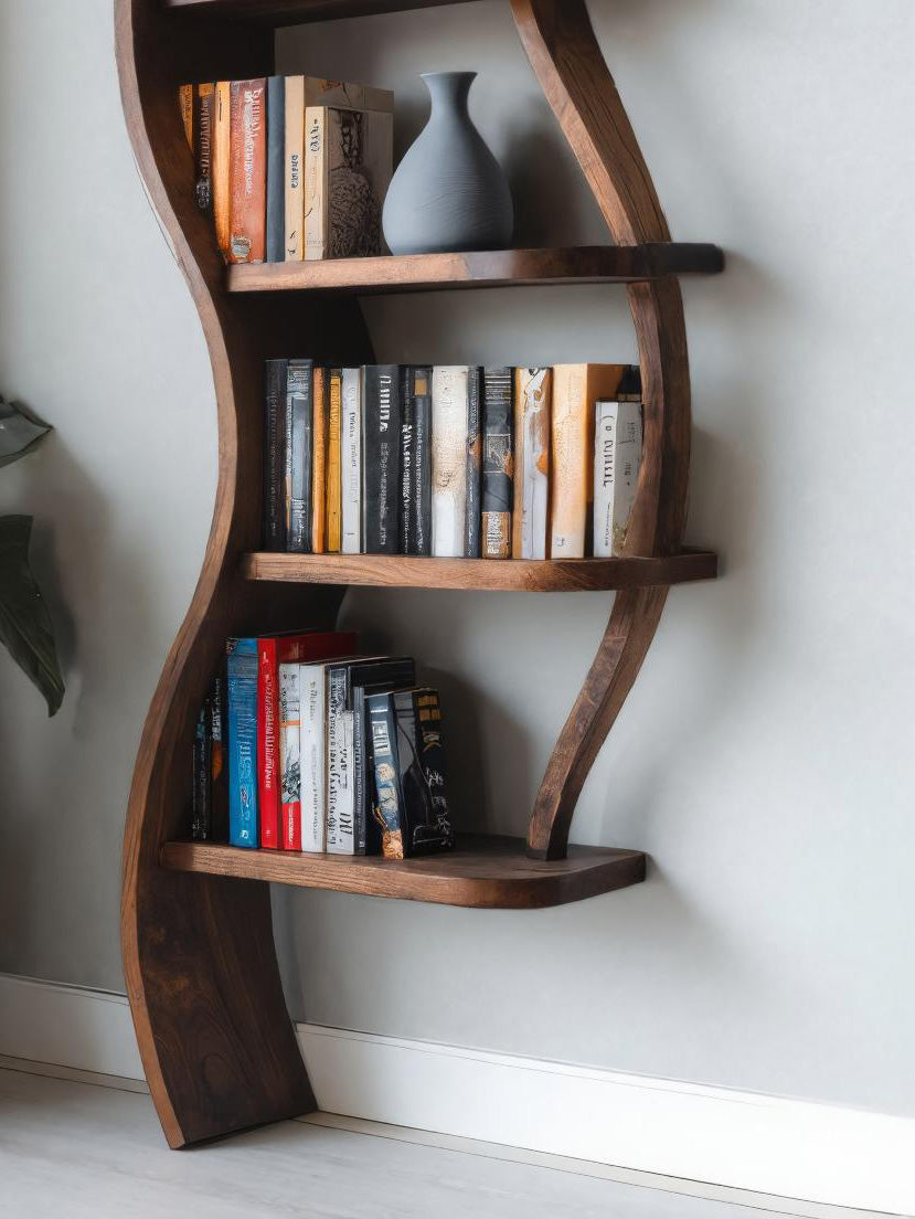 Modern Sculptural Bookshelf With Curved Design For Living Room Kitchnce