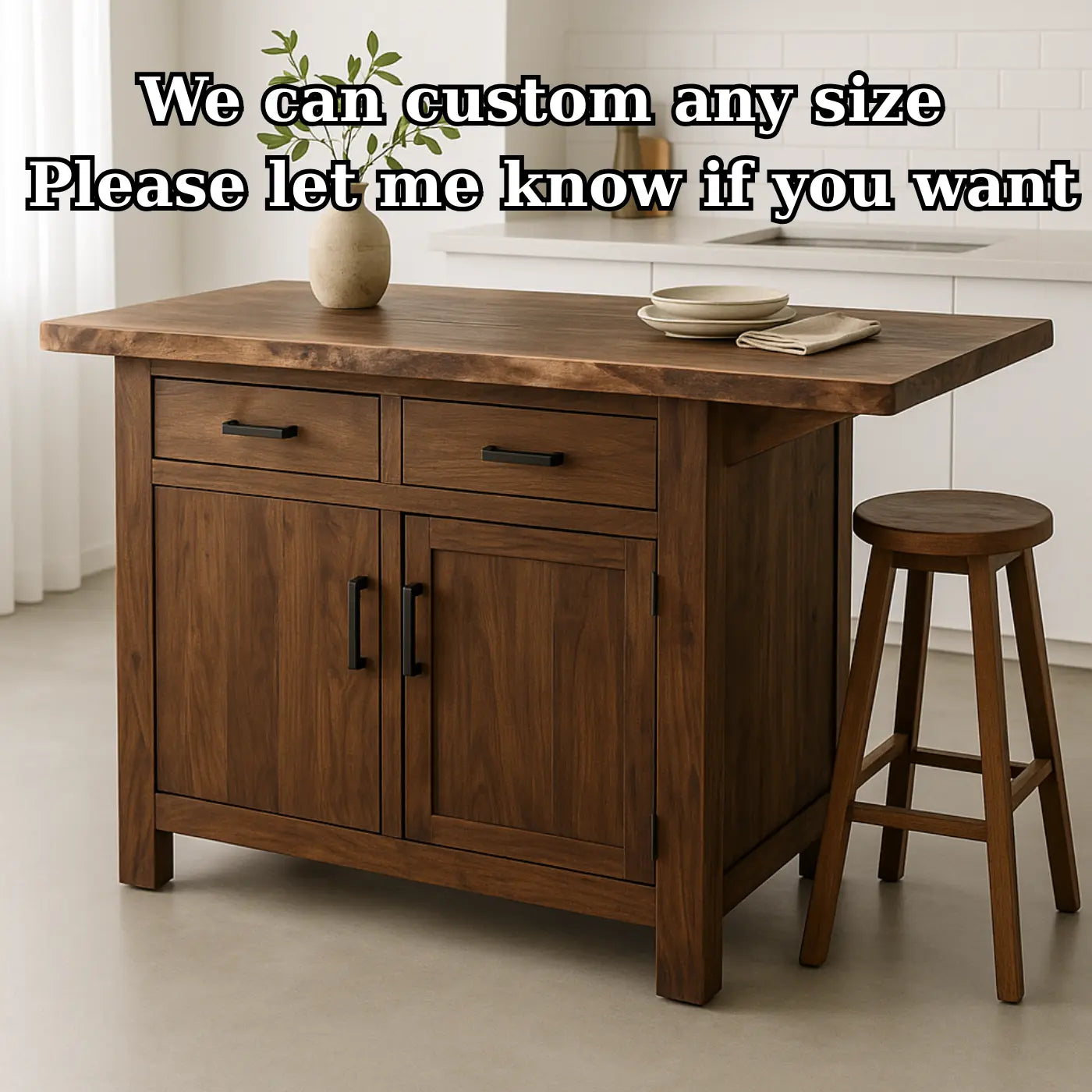 Handcrafted Solid Wood Kitchen Island - Storage Cabinets & Drawers Kitchnce