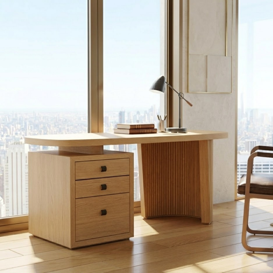 Modern Home Office Desk with Drawers, Executive Writing Table, Minimalist Workstation